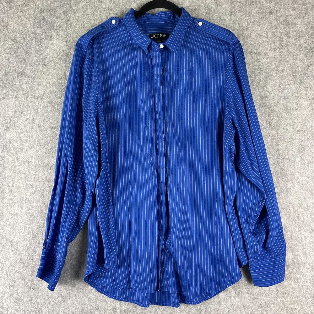 J Crew Textured Drapey Button Up Shirt Womens 2X Blue Striped Lightweight